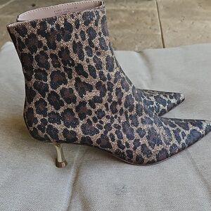 Betsey Johnson Atlass Kitten-Heel Leopard Print Ankle Booties Gold, Black, Brown